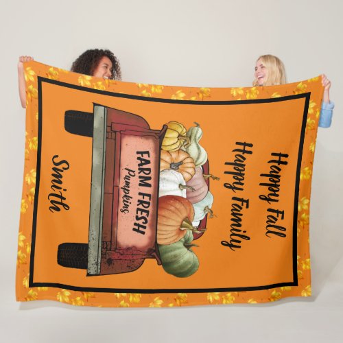 Autumn Customize Pumpkin Gold Leaves Fleece Blanket