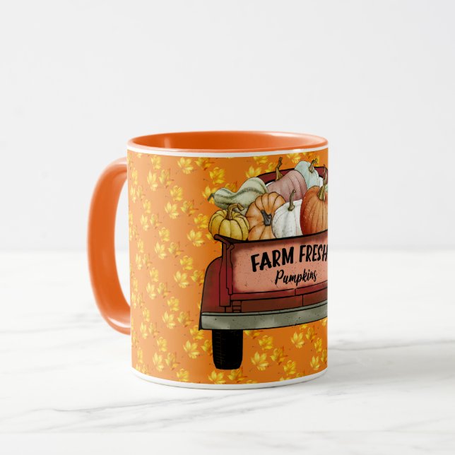 Autumn Customize Pumpkin Gold Leaves Mug (Front Left)