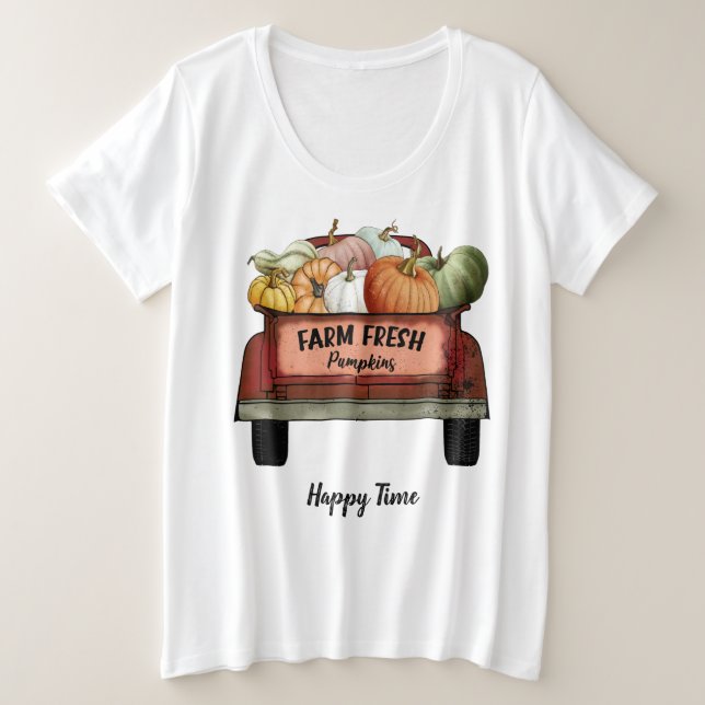 Autumn Customize Pumpkin Gold Leaves Plus Size T-Shirt (Design Front)