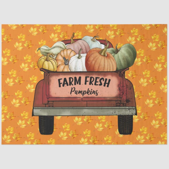 Autumn Customize Pumpkin Gold Leaves Tissue Paper (Front)