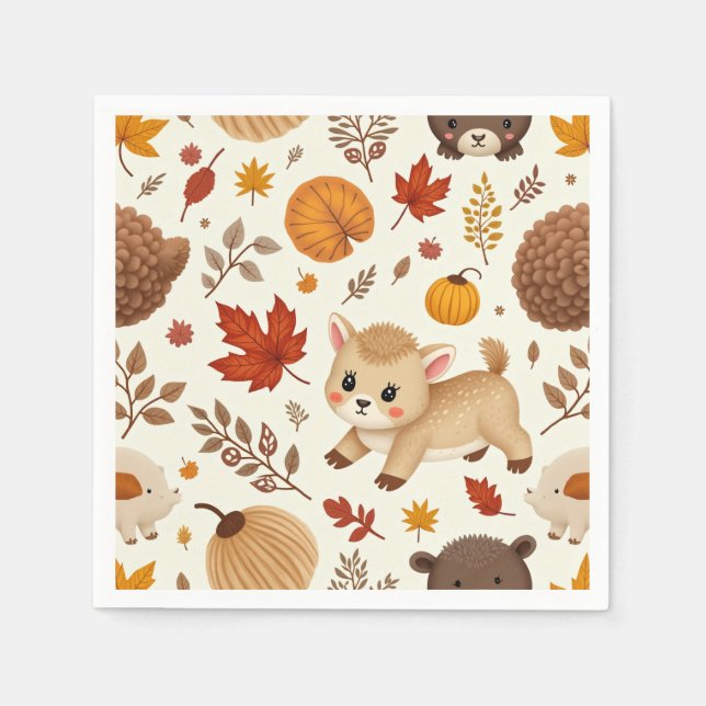 Autumn cute baby deer napkins (Front)