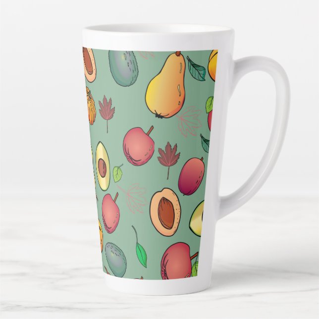 Autumn Cute Colorful Fruit Pumpkin Foliage Latte Mug (Right)