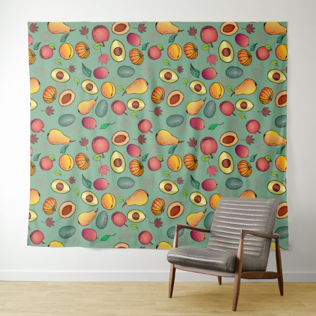 Autumn Cute Colorful Fruit Pumpkin Foliage Tapestry (In Situ (Horizontal))