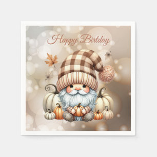 Autumn Cute Gnome Fall Leaves Birthday Napkins
