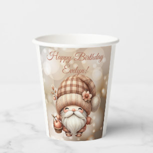 Autumn Cute Gnome Fall Leaves Birthday Paper Cups