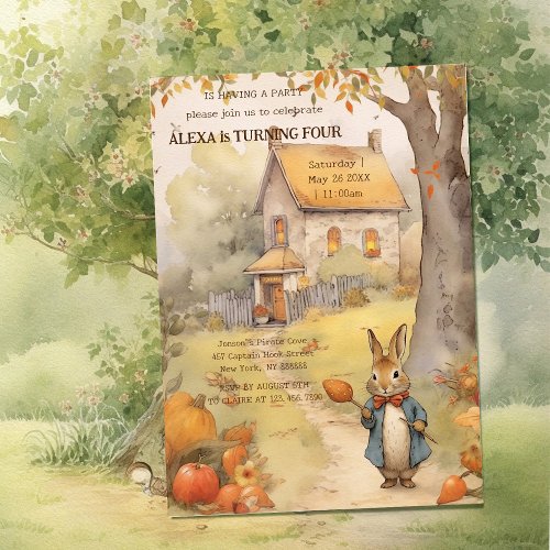 Autumn Cute Rabbit Birthday Invitation