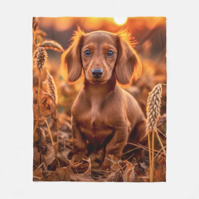 Autumn Dachshund – Cozy & Devoted Fleece Blanket (Front)