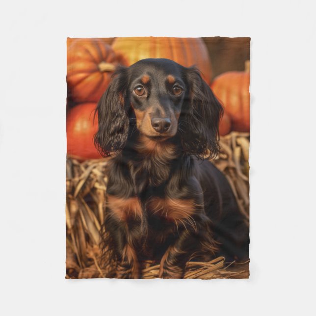 Autumn Dachshund – Cozy & Devoted Fleece Blanket (Front)