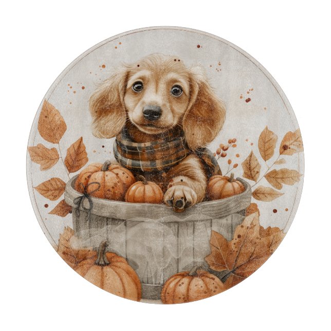 Autumn Dachshund Dogs Pumpkin Cutting Board (Front)