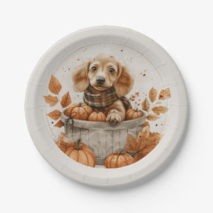 Autumn Dachshund Dogs Pumpkin Paper Plates