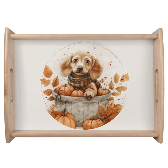 Autumn Dachshund Dogs Pumpkin Serving Tray (Front)