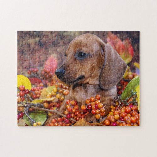 Autumn Dachshund Puppy Jigsaw Puzzle