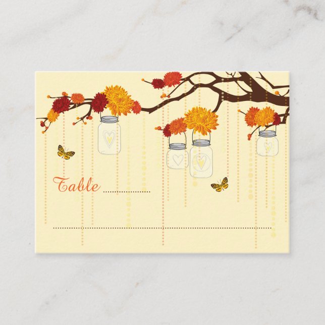 Autumn Dahlia Branch Modern Wedding Place Cards (Front)