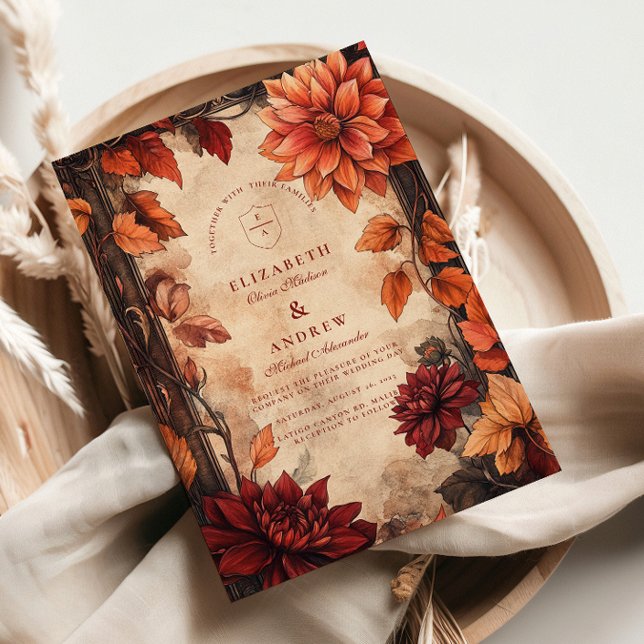Autumn Dahlia Elegance Wedding Invitation (Creator Uploaded)