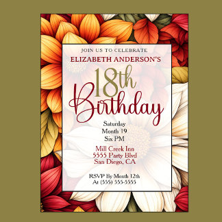 Autumn Dahlia Floral 18th Birthday Invitation