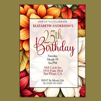 Autumn Dahlia Floral 25th Birthday Invitation