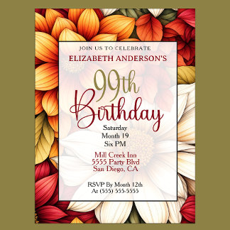 Autumn Dahlia Floral 99th Birthday Invitation
