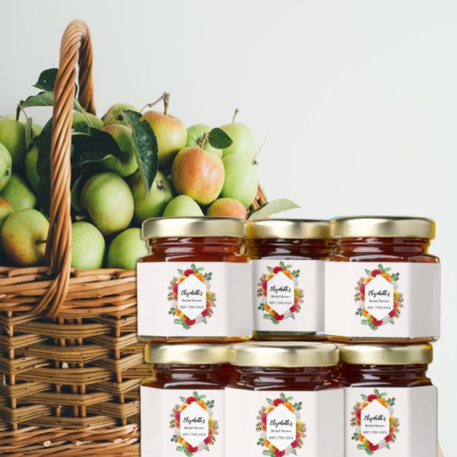 Autumn Dahlia Floral Fall Bridal Shower Honey Jar Favors (Creator Uploaded)