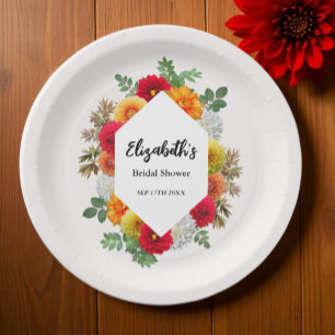 Autumn Dahlia Floral Fall Bridal Shower Paper Plates