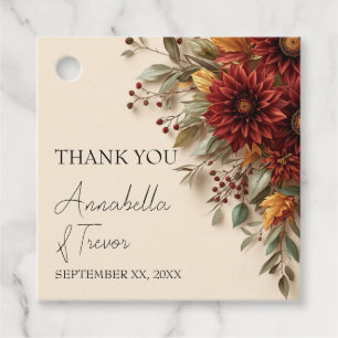Autumn Dahlia Floral Rust & Burgundy Fall Flowers Favor Tags