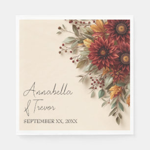 Autumn Dahlia Floral Rust & Burgundy Fall Flowers Napkins