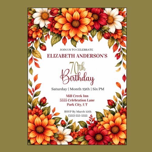 Autumn Dahlia Flower 70th Birthday Invitation
