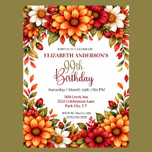 Autumn Dahlia Flower 99th Birthday Invitation