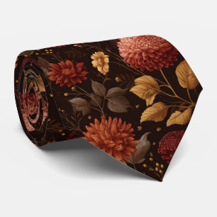 Autumn Dahlia Flowers Fall Wedding Neck Tie