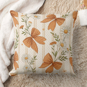 Autumn Daisy and Bow Floral Pattern Throw Pillow