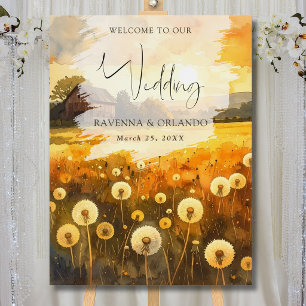Autumn Dandelion Barn Watercolour Art Wedding Foam Board