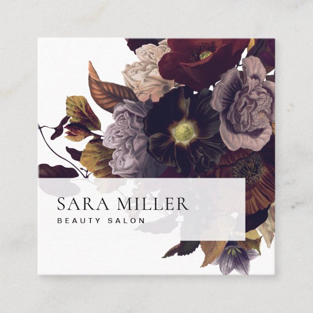 Autumn Dark Moody Floral Bouquet Square Business Card (Front)