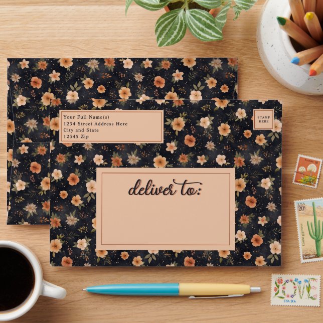 Autumn Dark Moody Terracotta Floral Custom Envelope (Desk)