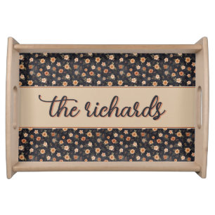 Autumn Dark Moody Terracotta Floral Family Name Serving Tray