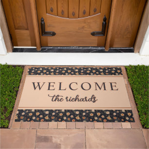 Autumn Dark Moody Terracotta Floral Welcome Home Doormat