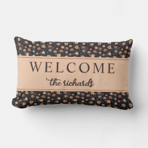 Autumn Dark Moody Terracotta Floral Welcome Home Lumbar Pillow