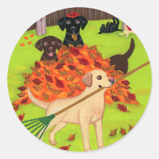 Autumn Day Labradors Classic Round Sticker