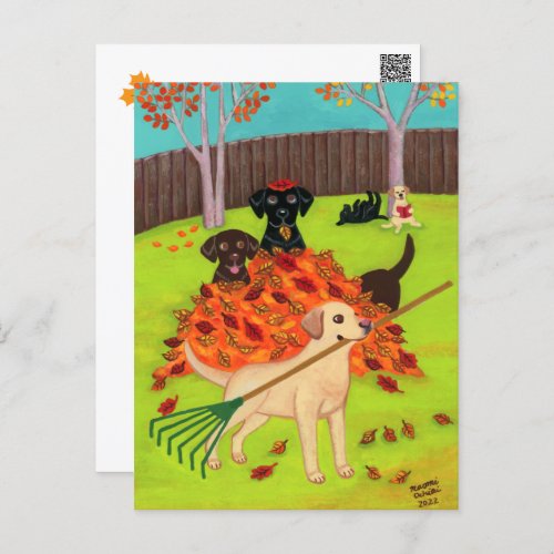 Autumn Day Labradors Postcard