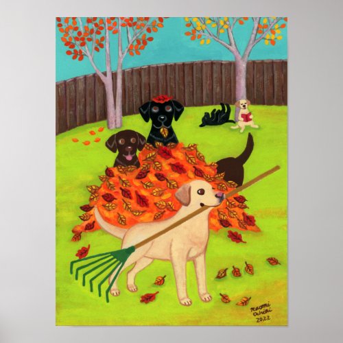 Autumn Day Labradors Poster