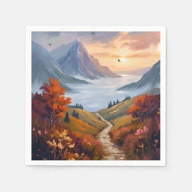Autumn Daydreams | Fall Mountain Landscape Painted Napkins (Front)