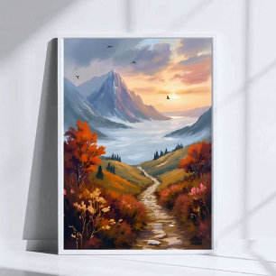 Autumn Daydreams Fall Mountain Landscape Painted Poster