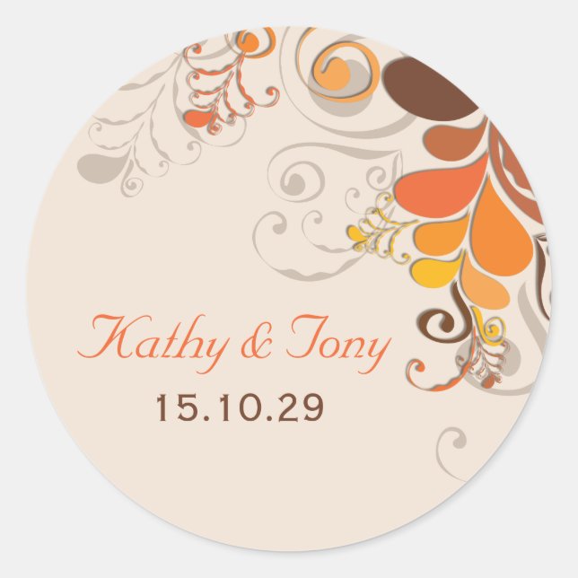 Autumn Deco Floral Swirls Fall Wedding Sticker (Front)