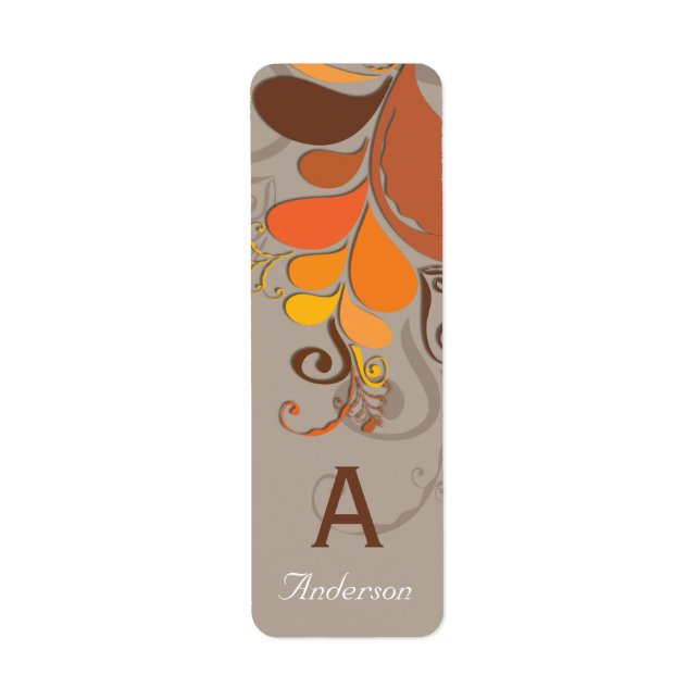 Autumn Deco Floral Swirls Wedding Party Labels (Front)