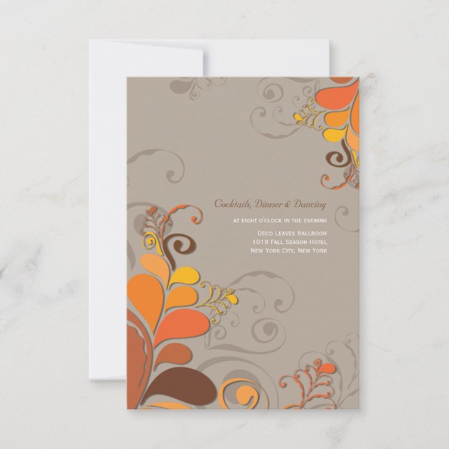 Autumn Deco Floral Swirls Wedding Reception Invitation (Front)