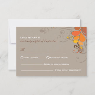 Autumn Deco Floral Swirls Wedding RSVP Card