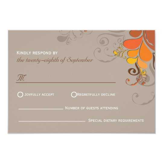 Autumn Deco Floral Swirls Wedding RSVP Card