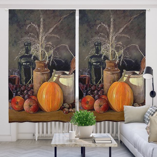 Autumn Decorations on Table, Pumpkin, Fruit, Drink Blackout Curtains (Living Room)
