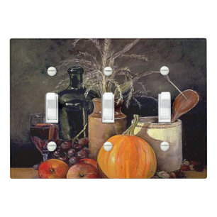 Autumn Decorations on Table, Pumpkin, Fruit, Drink Light Switch Cover