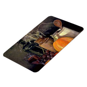 Autumn Decorations on Table, Pumpkin, Fruit, Drink Magnet