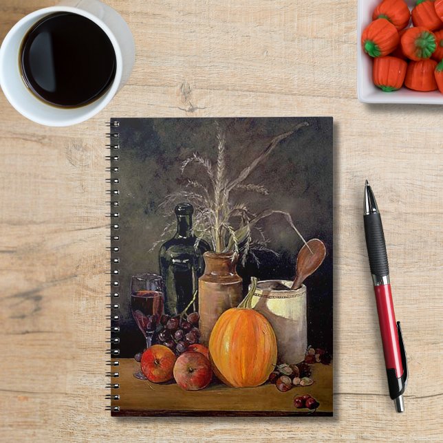 Autumn Decorations on Table, Pumpkin, Fruit, Drink Notebook (Autumn Decorations on Table, Pumpkin, Fruit, Drink Notebook)