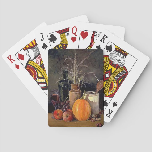 Autumn Decorations on Table, Pumpkin, Fruit, Drink Poker Cards (Back)